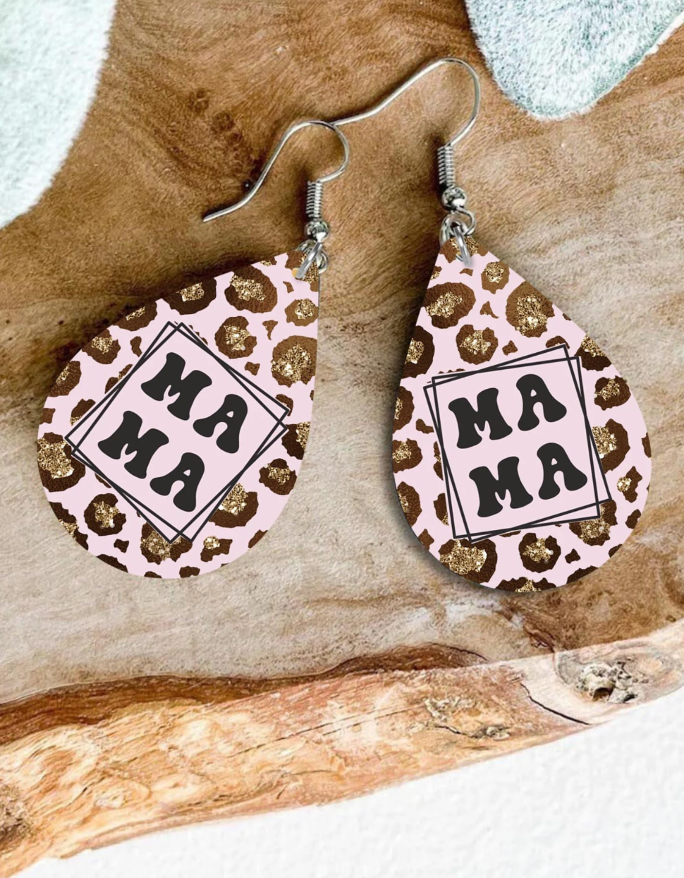Pink Animal Print Mama Earrings