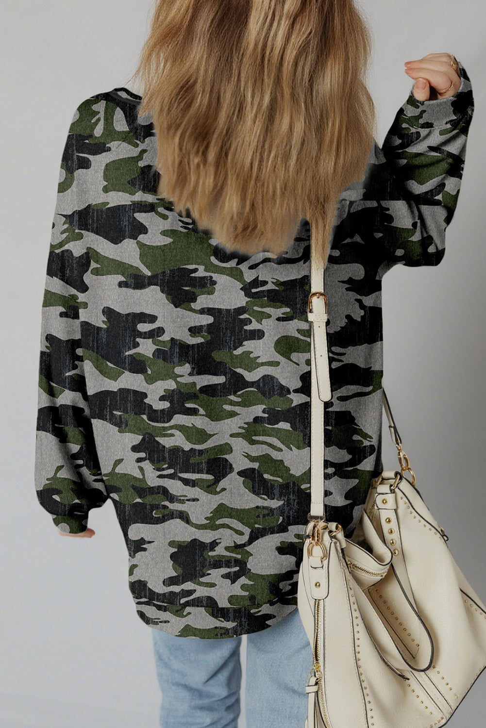 Dearlove Multicolour Retro Camouflage Print Exposed Seam Patchwork Drop Shoulder Sweatshirt