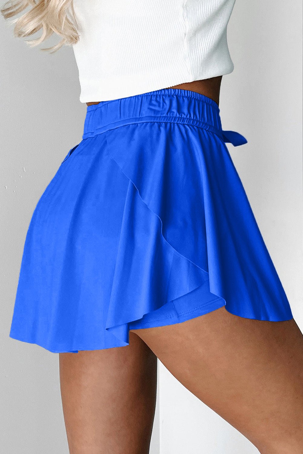 Sky Blue Drawstring Elastic Waistband Lined Tennis Skorts