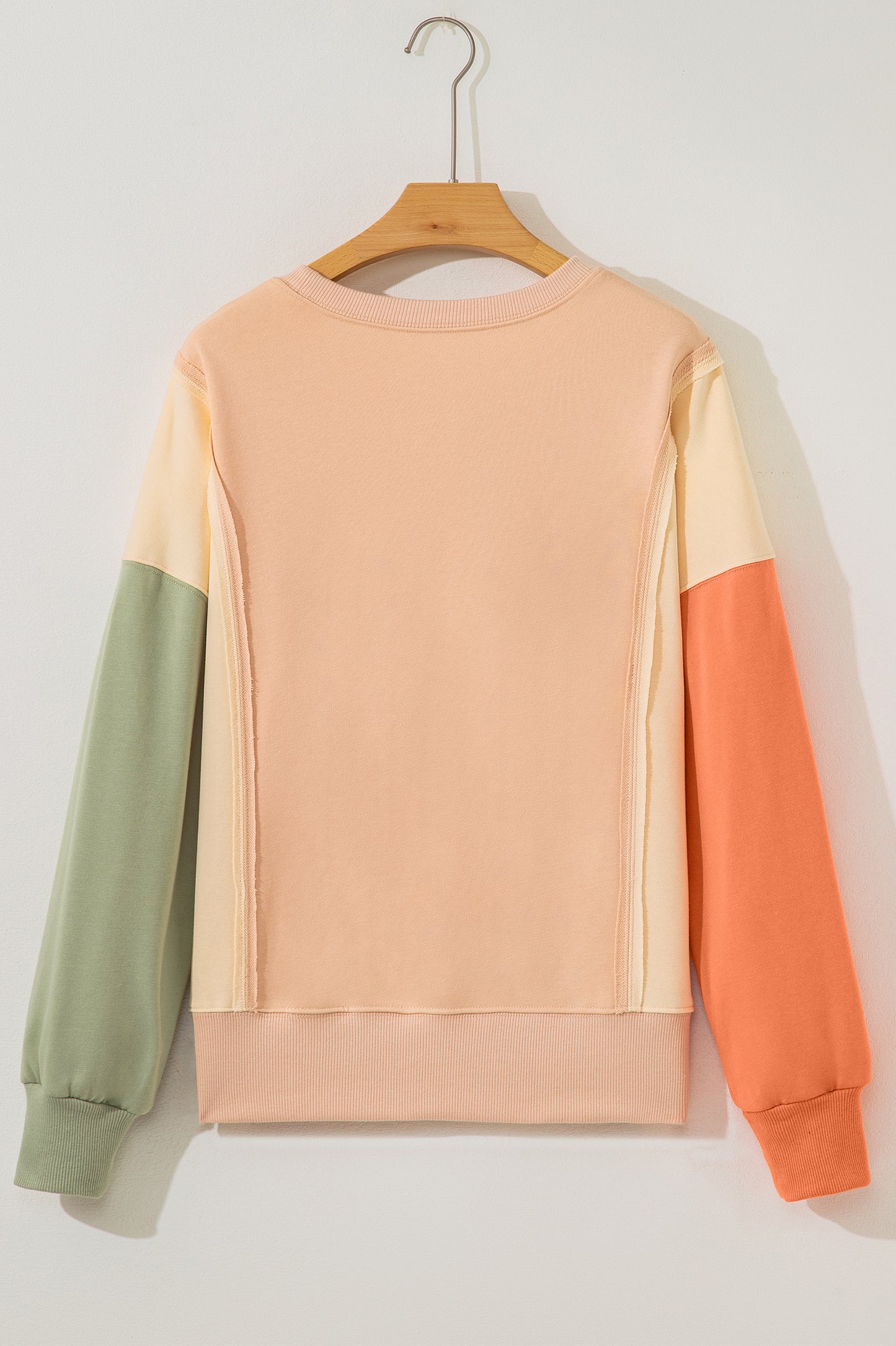 Beige Color Block Patchwork Split Hem Casual Sweatshirt