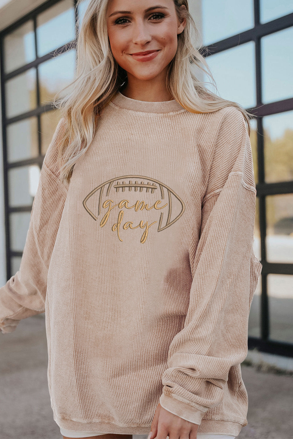 Black Rugby Game Day Embroidered Corduroy Sweatshirt