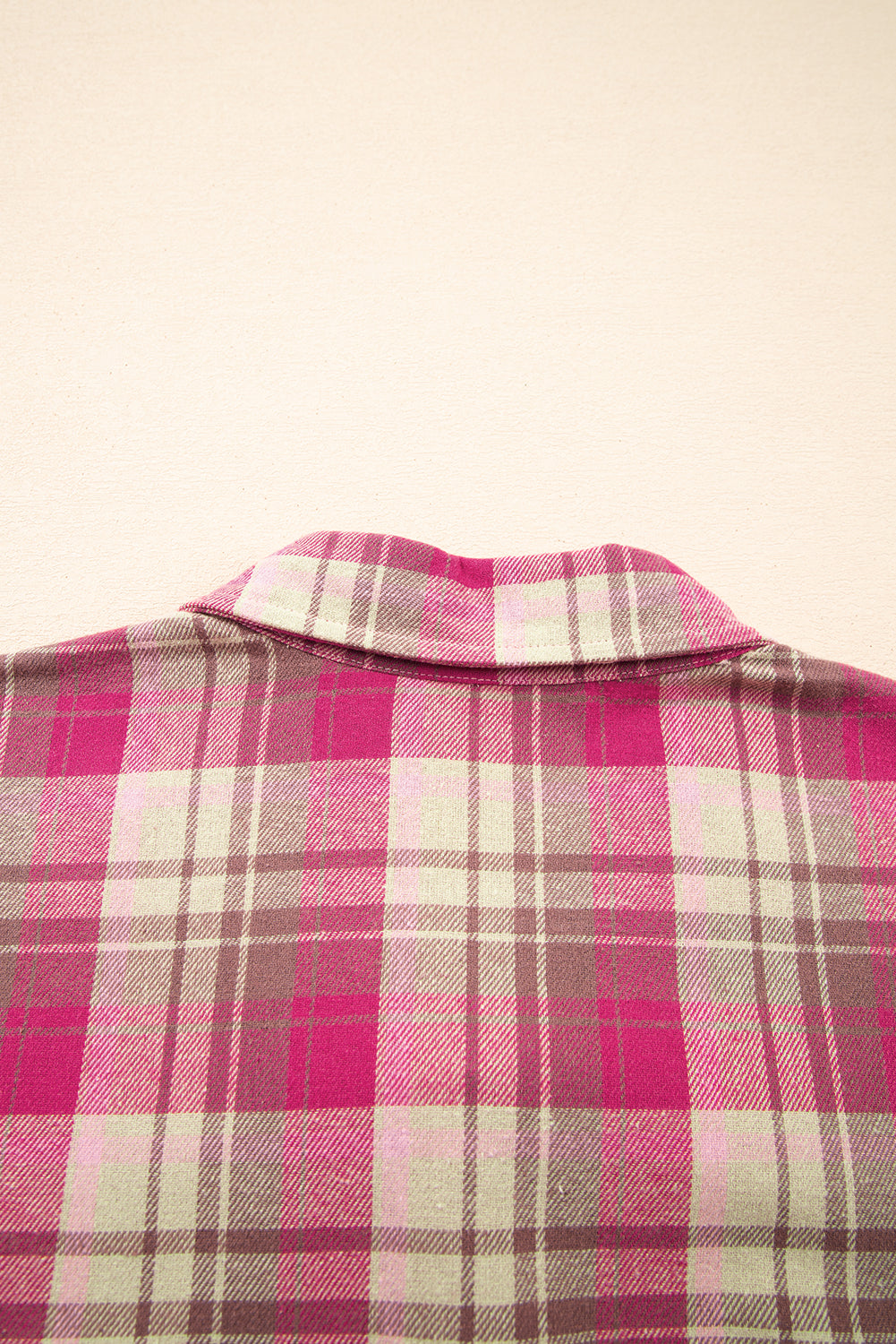 Pink Waffle Patch Pocket Plaid Patchwork Plus Size Shirt