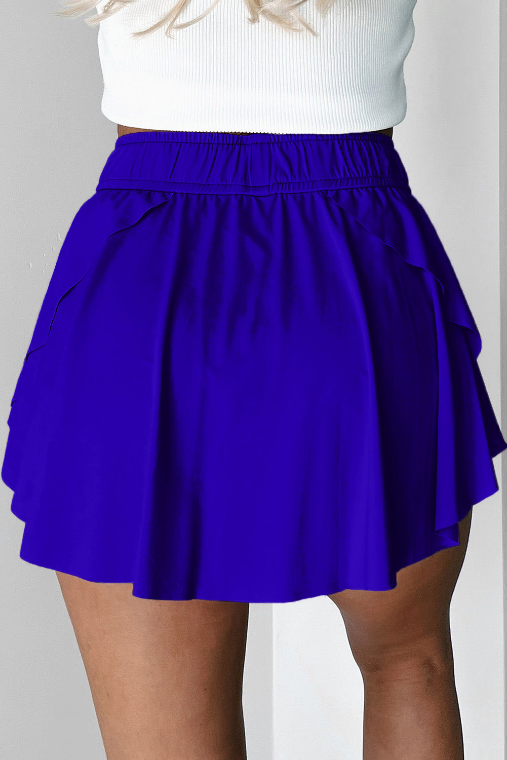 Sky Blue Drawstring Elastic Waistband Lined Tennis Skorts