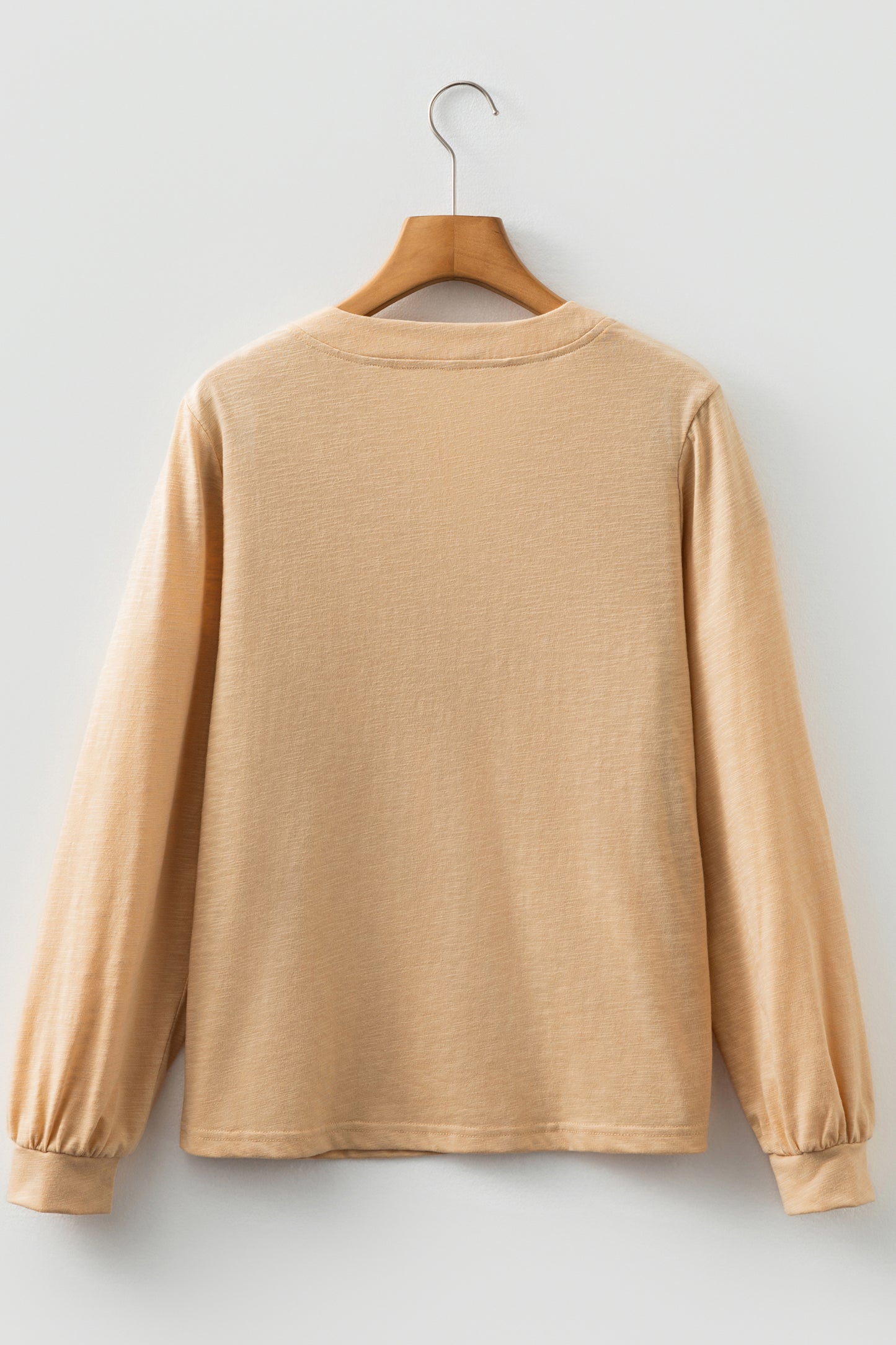 Mist Green Solid Color Button V Neck Long Sleeve Top