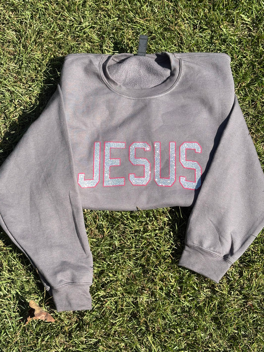Jesus Glitter Appliquéd Sweatshirt
