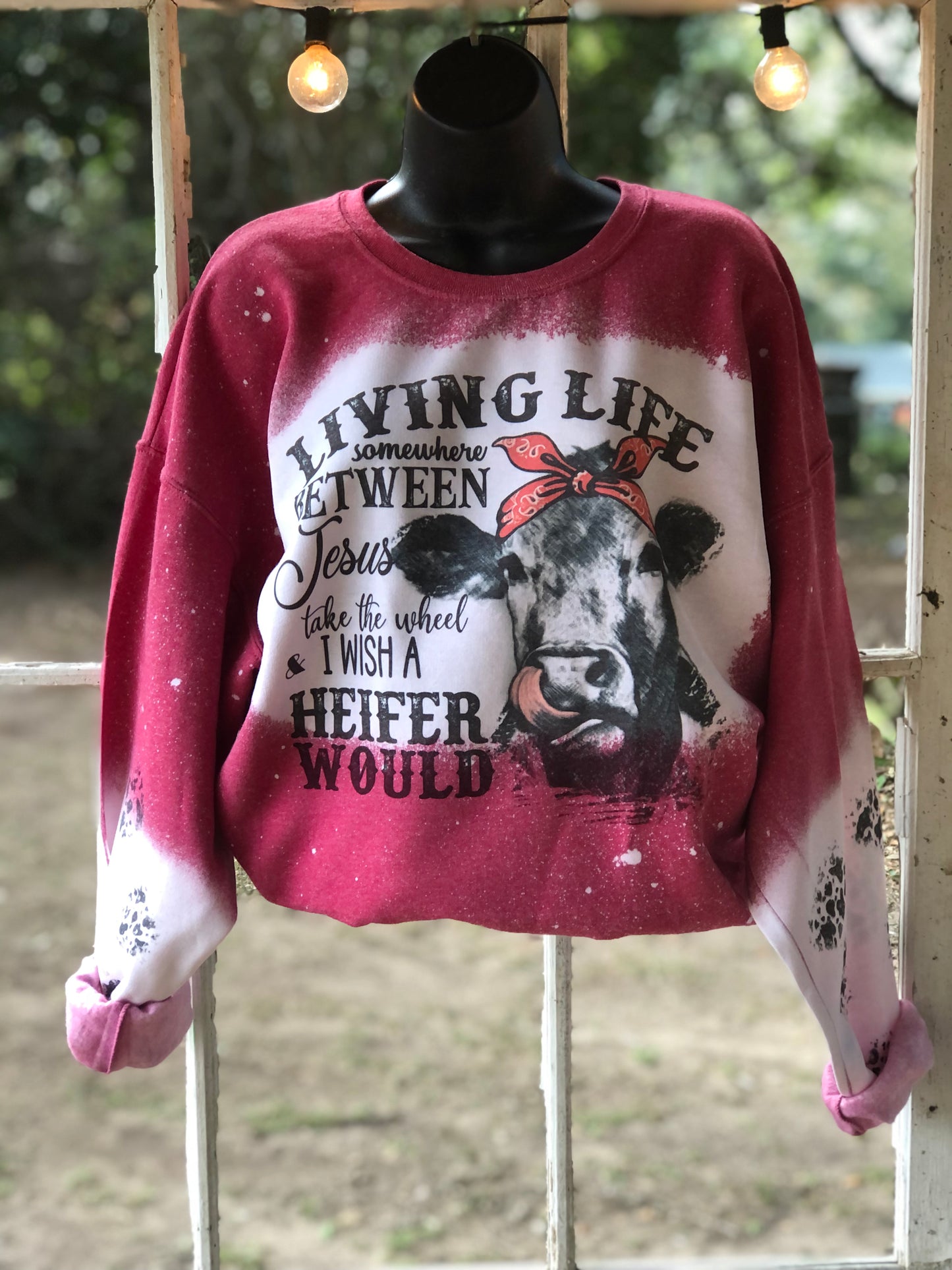 Living Life somewhere between Jesus take the wheel & I wish a Heifer would Sweatshirt