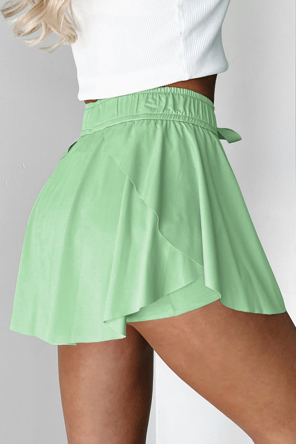 Sky Blue Drawstring Elastic Waistband Lined Tennis Skorts