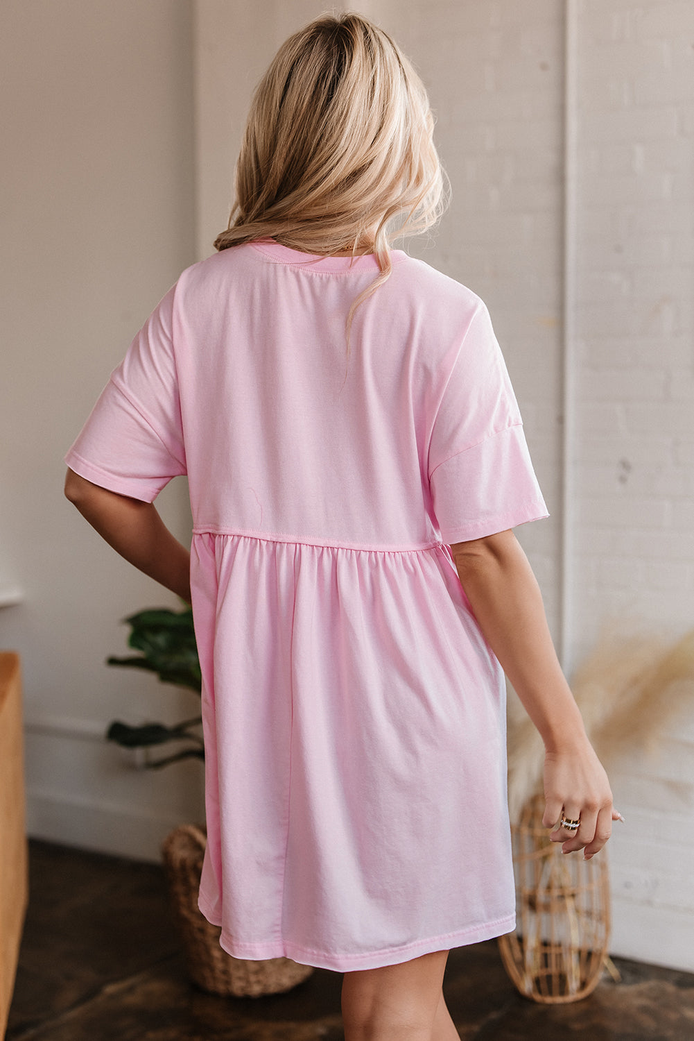 Moonlight Jade Solid Color Pocketed Raw Edge Babydoll Dress