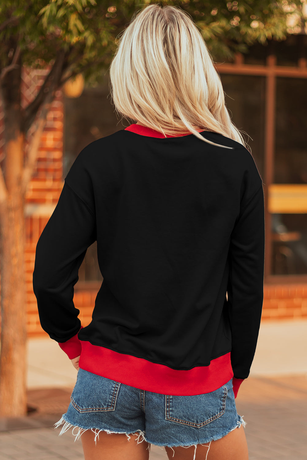 Oatmeal GAME DAY Letter Graphic Varsity Striped Detail Baggy Sweatshirt