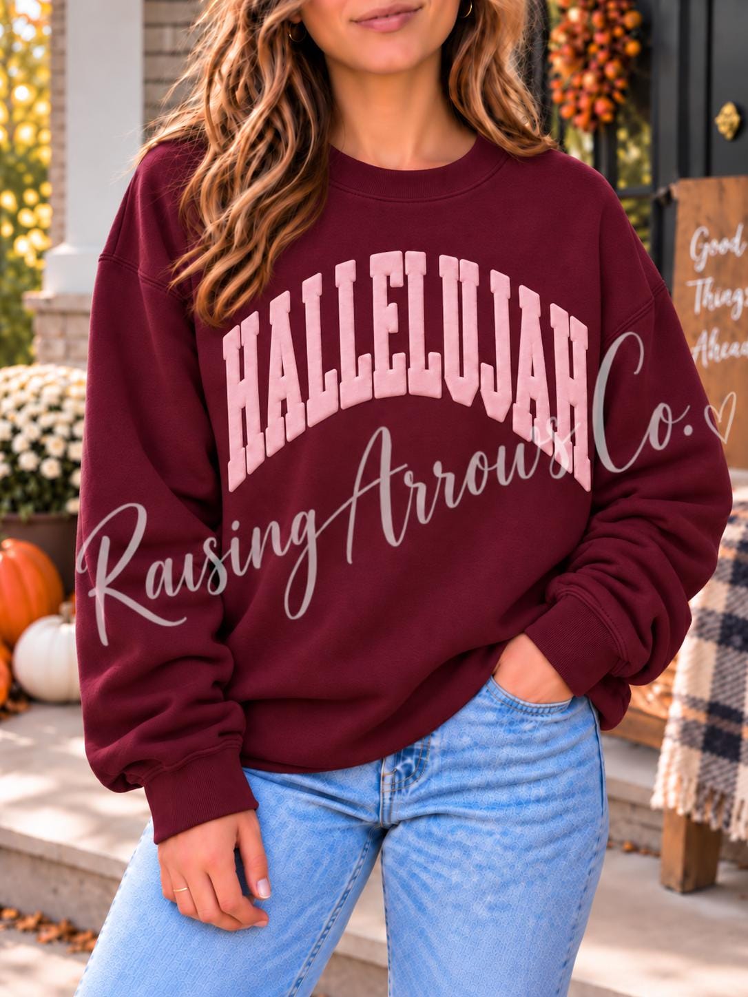 Hallelujah Puff Sweatshirt, Christian Sweatshirt, Faith Crewneck, Raised Letter Sweatshirt, Christian Gift, Trendy Jesus Sweatshirt