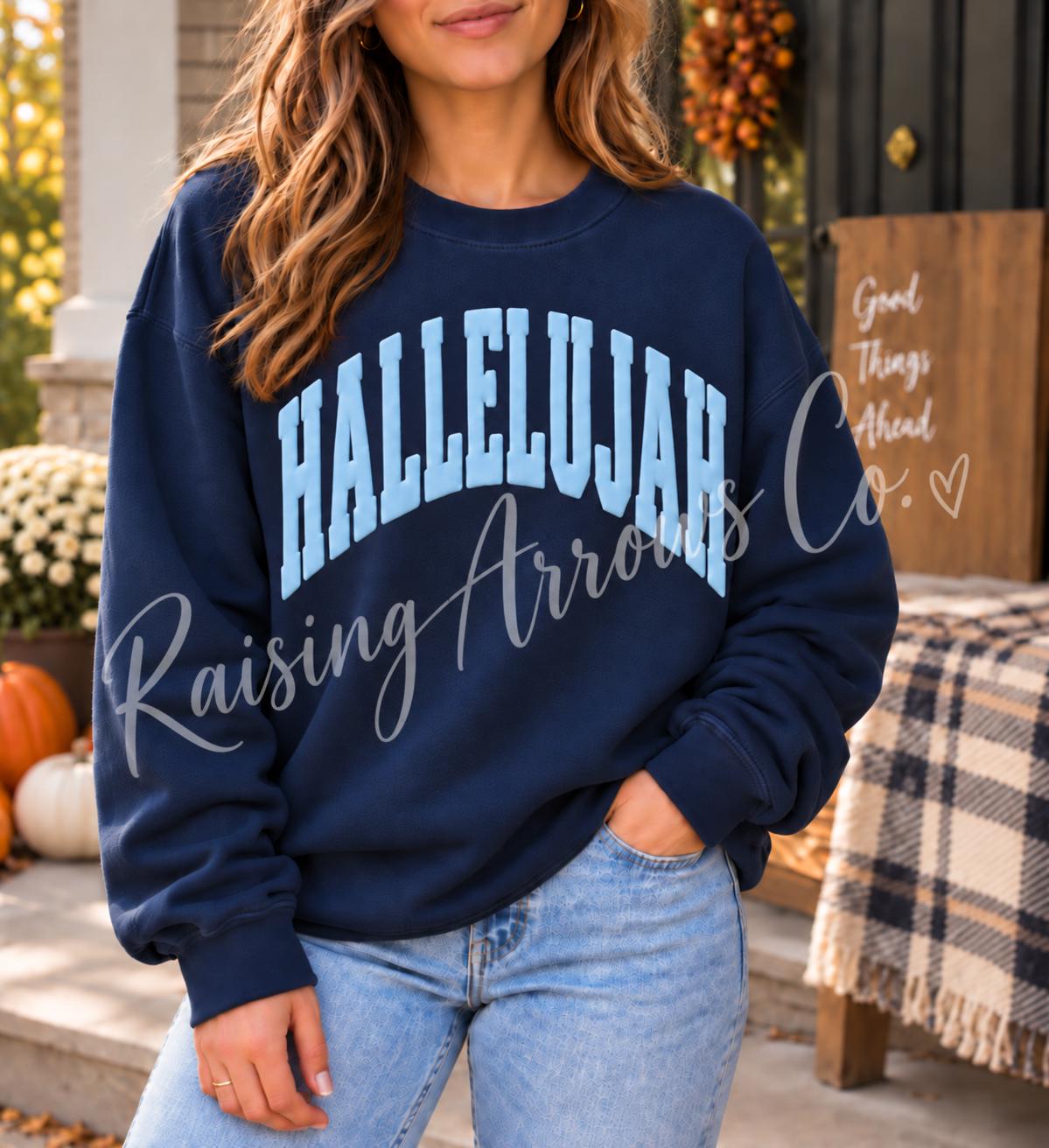 Hallelujah Puff Sweatshirt, Christian Sweatshirt, Faith Crewneck, Raised Letter Sweatshirt, Christian Gift, Trendy Jesus Sweatshirt